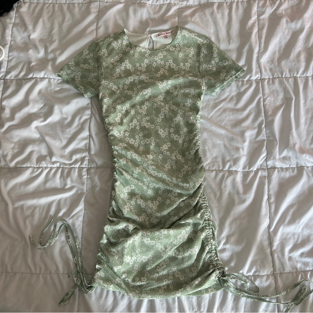 Green Floral Side Tie Dress